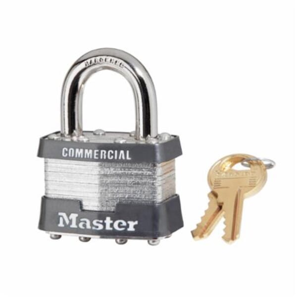 Master Lock 1 Non-Rekeyable Safety Padlock, Different Key, Laminated Steel Body, 5/16 in Dia Shackle, 4-Pin Tumbler Locking Mechanism