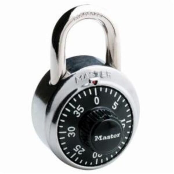 Master Lock 1500D Combination Safety Padlock, 9/32 in Shackle, Metal/Stainless Steel Body, Black, 3-Digit Dialing Locking