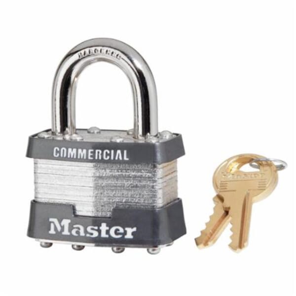 Master Lock 1KA-2001 Commercial Grade Non-Rekeyable Safety Padlock, Alike Key, 5/16 in Shackle, Laminated Steel Body, 4-Pin Tumbler Locking