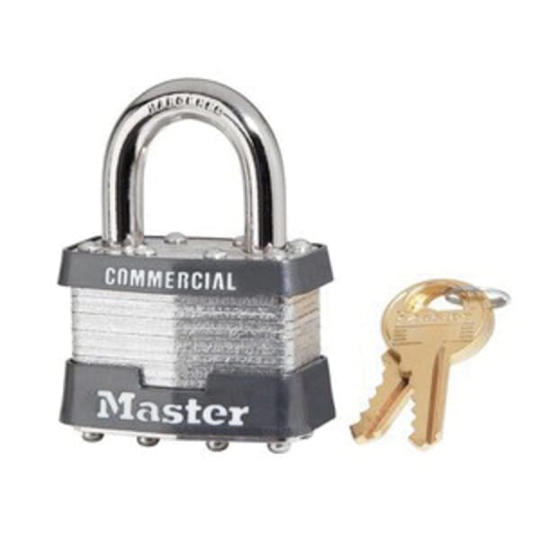Master Lock 1KA-2035 Commercial Grade Non-Rekeyable Rectangular Safety Padlock, Alike Key, Laminated Steel Body, 5/16 in Dia Shackle, 4-Pin Tumbler Cylindrical/Dual Ball Bearing Locking Mechanism