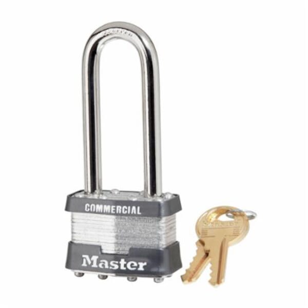 Master Lock 1LJ Non-Rekeyable Safety Padlock, Different Key, Laminated Steel Body, 5/16 in Dia Shackle, 4-Pin Cylindrical Locking Mechanism