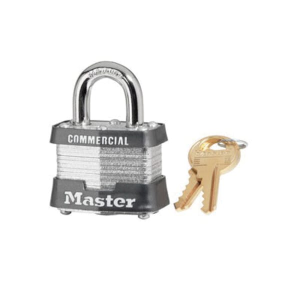 Master Lock 3KA Commercial Grade Non-Rekeyable Safety Padlock, Alike Key, 9/32 in Shackle, Laminated Steel Body, 4-Pin Tumbler Locking