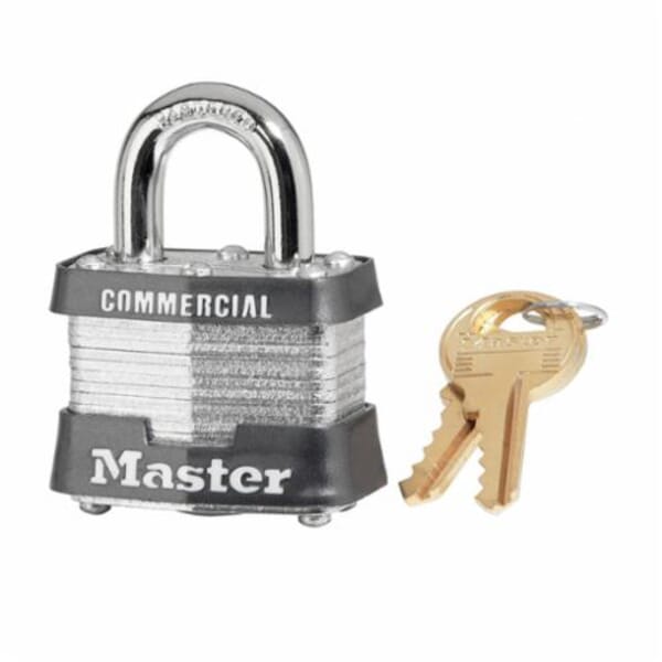 Master Lock 3KA-0356 Commercial Grade Non-Rekeyable Safety Padlock, Alike Key, 9/32 in Shackle, Laminated Steel Body, 4-Pin Tumbler Locking