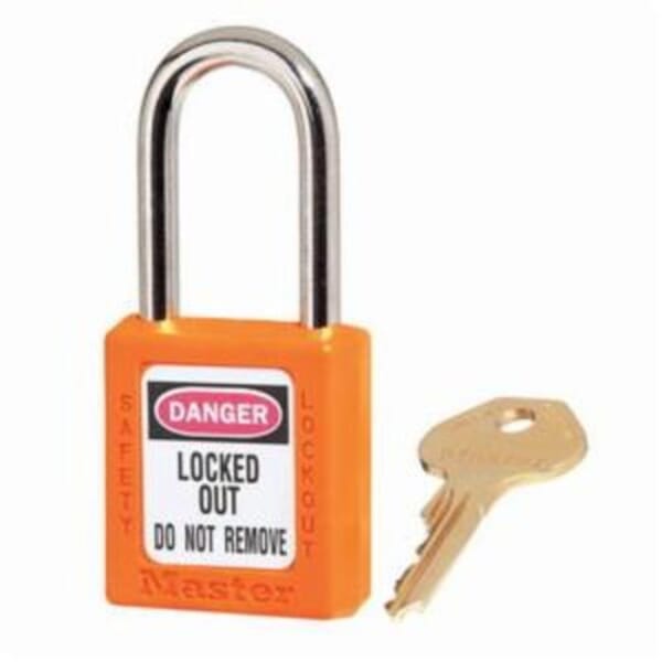 Master Lock 410ORJ Zenex 410 Lockout Padlock, Different Key, Orange, Thermoplastic Body, 1/4 in Dia x 1-1/2 in H x 25/32 in W Metal Shackle, 1-3/4 in L Body