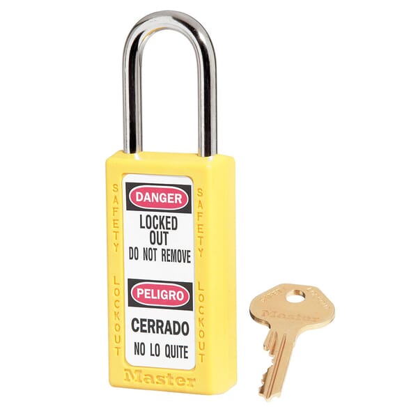 Master Lock 411KDYLW Zenex 411 Lockout Padlock, Different Key, Yellow, Thermoplastic Body, 1/4 in Dia x 1-1/2 in H x 25/32 in W Hardened Steel Shackle, 3 in L Body