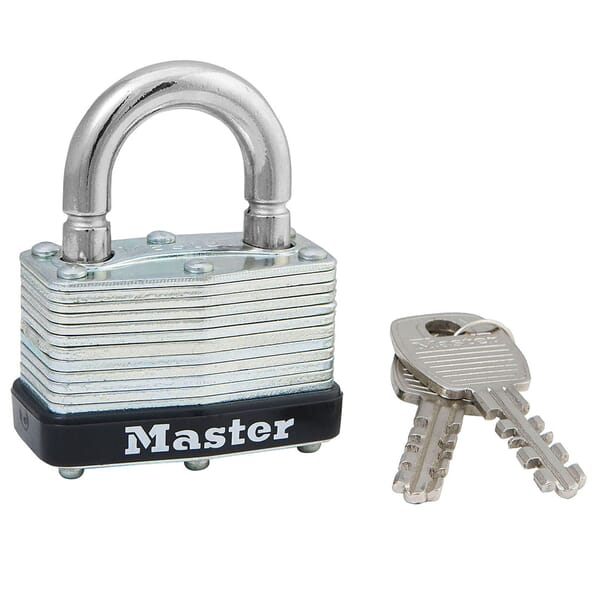 Master Lock 500KABRK Safety Padlock, Alike Key, 9/32 in Shackle, Laminated Steel Body, Warded/Single Lever Locking
