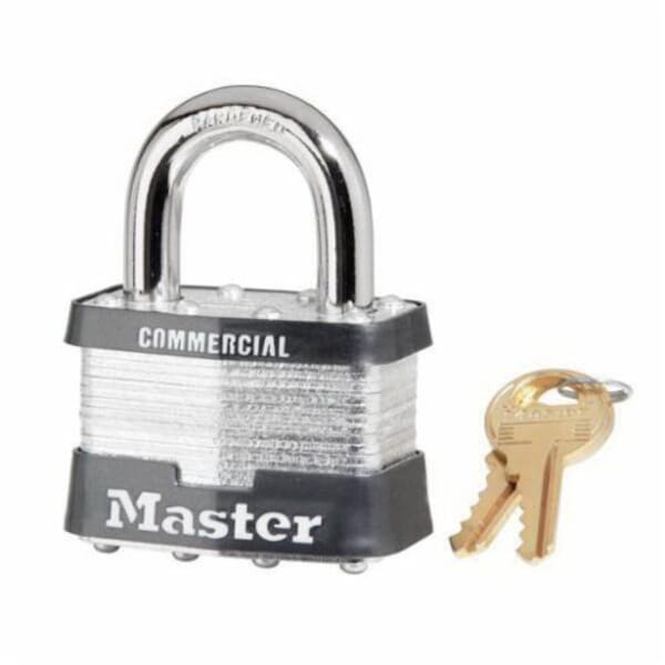Master Lock 5MK Commercial Grade Non-Rekeyable Safety Padlock, Master Keyed Key, Laminated Steel Body, 3/8 in Dia Shackle, 4-Pin Tumbler Locking Mechanism