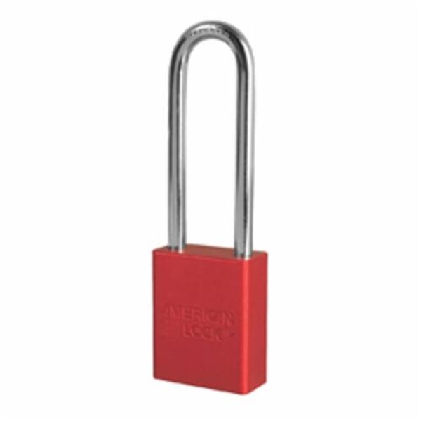 American Lock Safety Padlock, Alike Key, Anodized Aluminum Body, 1/4 in Dia x 3 in H x 25/32 in W Polished Chrome Boron Alloy Steel Shackle, Conductive Conductivity
