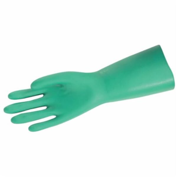 MCR Safety 5307E Nitri-Chem Economy Grade Chemical-Resistant Gloves With Black Logo, S, Paired Hand, Nitrile, Green, Unlined Lining, 13 in L, Resists: Chemical and Puncture, Unsupported Support, Straight Cuff, 11 mil THK