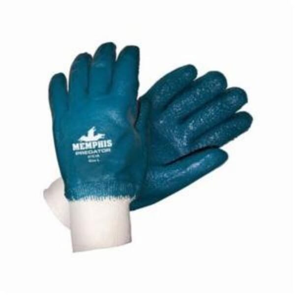 MCR Safety 9751R Predator 9751R Premium Grade General Purpose Gloves, Straight Thumb Style, L, Nitrile Palm, Blue/White, Knit Wrist Cuff, Resists: Abrasion, Cut, Puncture and Tear, Jersey Lining