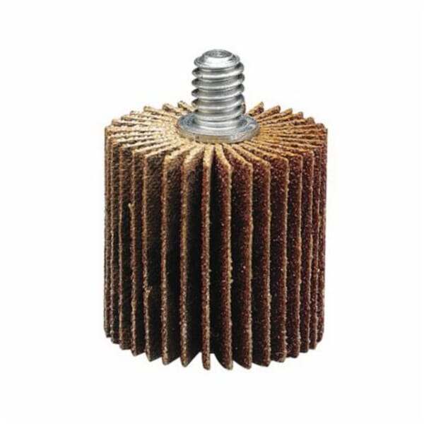 Merit Grind-O-Flex 08834130726 XX-2010 Mini Mounted Quick-Change Super Finish Coated Flap Wheel, 2 in Dia, 1 in W Face, P120 Grit, Medium Grade, Aluminum Oxide Abrasive