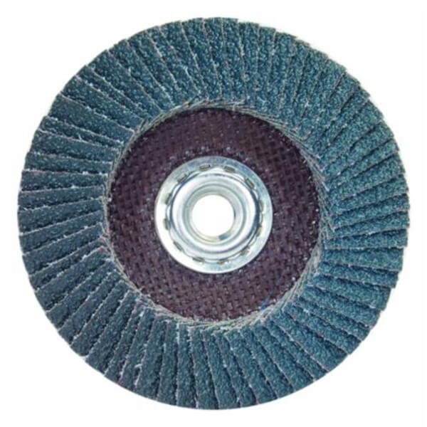Merit PowerFlex 66254419978 R828 Center Mount Standard Density Coated Abrasive Flap Disc, 4-1/2 in Dia, 7/8 in Center Hole, P40 Grit, Extra Coarse Grade, Zirconia Alumina Abrasive, Type 29 Conical Disc