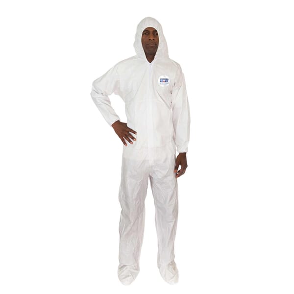 MicroGuard MP 8019-2XL Breathable Disposable Coverall With Attached Hood and Boots, Elastic Wrist and Elastic Back, 2XL, White, Microporous Fabric, 45 to 48 in Chest, 30-1/2 in L Inseam