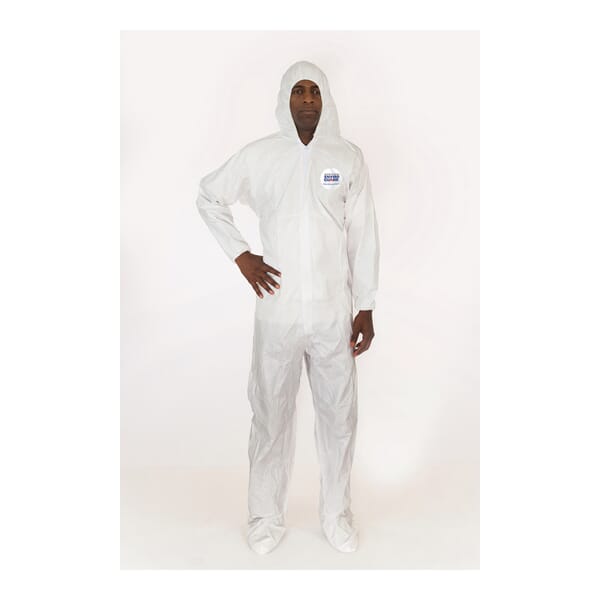 MicroGuard MP Breathable Disposable Coverall With Attached Hood and Boots, Elastic Wrist and Elastic Back, L, White, Microporous Fabric