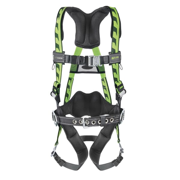 Miller by Honeywell AirCore AC-QC-BDP/UGN Harness, Universal, 400 lb Load, Polyester Strap, Quick-Connect Leg Strap Buckle, Quick-Connect Chest Strap Buckle, Carbon Steel Hardware, Green