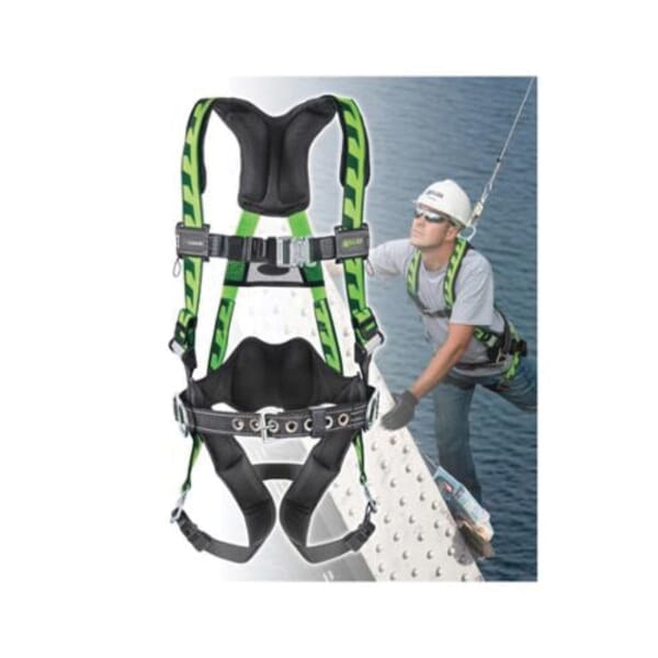 Miller by Honeywell AirCore AC-TB-BDP/UGN Harness, Universal, 400 lb Load, Polyester Strap, Tongue Leg Strap Buckle, Quick-Connect Chest Strap Buckle, Carbon Steel Hardware, Green