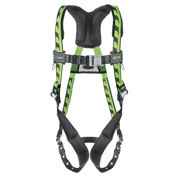 Miller by Honeywell AirCore AC-TB/UGN Harness, Universal, 400 lb Load, Polyester Strap, Tongue Leg Strap Buckle, Quick-Connect Chest Strap Buckle, Carbon Steel Hardware, Green