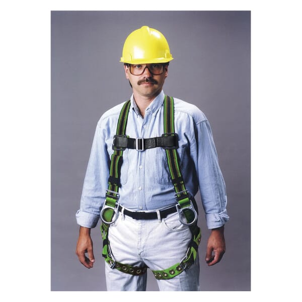 Miller by Honeywell DuraFlex E650-58/UGN Stretchable Harness, Universal, 400 lb Load, Polyester/Urethane Elastomer Strap, Tongue Leg Strap Buckle, Mating Chest Strap Buckle, Friction Shoulder Strap Buckle, Steel Hardware, Green