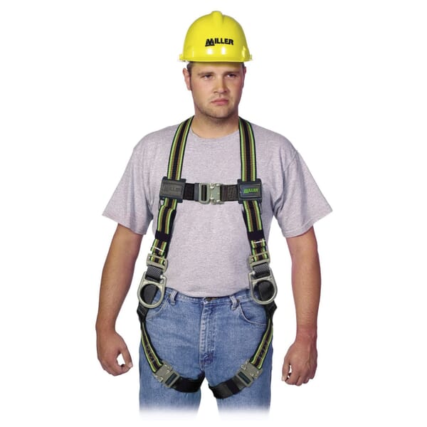 Miller by Honeywell DuraFlex E650QC-7/UGN E650-QC Stretchable Harness, Universal, 400 lb Load, Polyester/Urethane Elastomer Strap, Quick-Connect Leg Strap Buckle, Quick-Connect Chest Strap Buckle, Friction Shoulder Strap Buckle, Steel Hardware, Green
