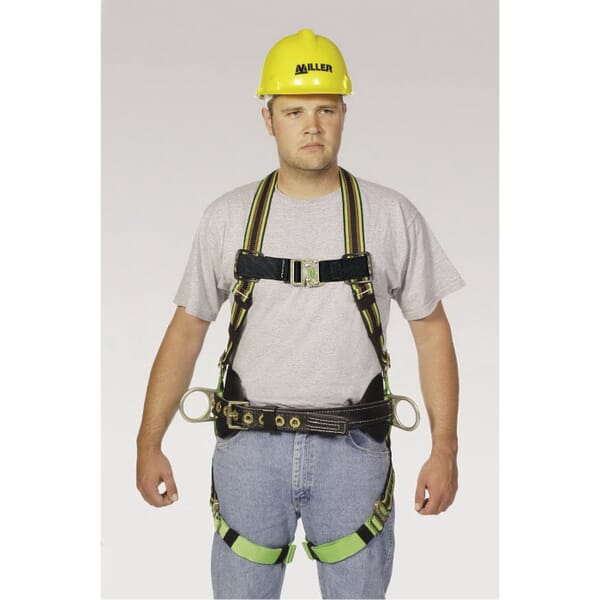 Miller by Honeywell DuraFlex E650QC-77/UGN E650-QC Stretchable Harness, Universal, 400 lb Load, Polyester/Urethane Elastomer Strap, Quick-Connect Leg Strap Buckle, Quick-Connect Chest Strap Buckle, Friction Shoulder Strap Buckle, Steel Hardware, Green