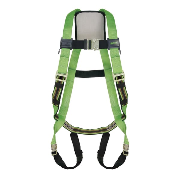 Miller by Honeywell DuraFlex Python P950QC/UGN Harness, Universal, 400 lb Load, Polyester/Urethane Elastomer Strap, Quick-Connect Leg Strap Buckle, Quick-Connect Chest Strap Buckle, Friction Shoulder Strap Buckle, Steel Hardware, Green