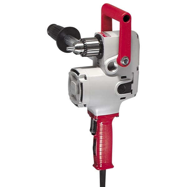Milwaukee 1675-6 Grounded Heavy Duty Right Angle Drill, 1/2 in Keyed Chuck, 120 VAC, 300 to 1200 rpm Speed, 6-1/2 in OAL