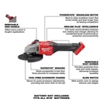Milwaukee M18 FUEL 2981-20 Braking Small Cordless Angle Grinder With Lock-On Slide Switch, 6 in Dia Wheel, 5/8 in Arbor/Shank, 18 V, Lithium-Ion Battery, Sliding Switch