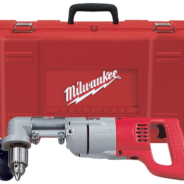 Milwaukee 3002-1 Grounded Right Angle Drill Kit, 1/2 in Keyed Chuck, 120 VAC, 600 rpm Speed, 16-3/4 in OAL