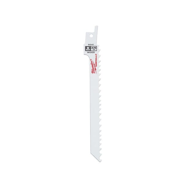 Milwaukee SAWZALL 48-00-5041 Tapered Back Reciprocating Saw Blade, 6 in L x 3/4 in W, 4/16 TPI, Bi-Metal Body, Universal/Toothed Edge Tang