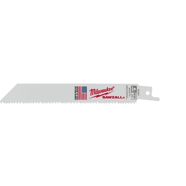 Milwaukee SAWZALL 48-00-5091 Straight Back Thin Kerf Reciprocating Saw Blade, 6 in L x 3/4 in W, 8/12 TPI, Bi-Metal Body, Universal/Toothed Edge Tang