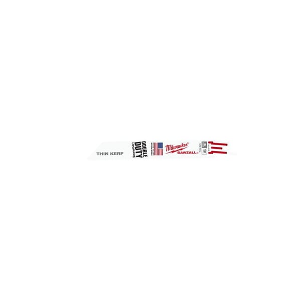 Milwaukee SAWZALL 48-00-5092 Straight Back Thin Kerf Reciprocating Saw Blade, 6 in L x 3/4 in W, 10 TPI, Bi-Metal Body, Universal/Toothed Edge Tang