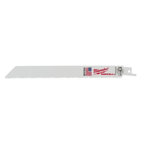 Milwaukee SAWZALL 48-00-5093 Straight Back Thin Kerf Reciprocating Saw Blade, 8 in L x 3/4 in W, 8/12 TPI, Bi-Metal Body, Universal/Toothed Edge Tang
