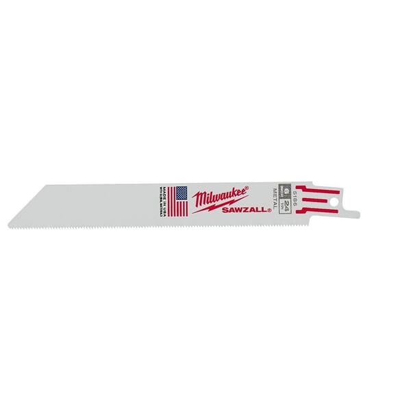 Milwaukee SAWZALL 48-00-5186 Double Duty Straight Back Thin Kerf Reciprocating Saw Blade, 6 in L x 3/4 in W, 24 TPI, Bi-Metal Body, Universal/Toothed Edge Tang