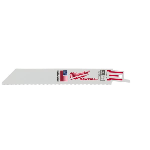 Milwaukee Ice Hardened SAWZALL 48-00-4184 Double Duty Straight Back Thin Kerf Reciprocating Saw Blade, 6 in L x 3/4 in W, 18 TPI, Bi-Metal Body, Universal/Toothed Edge Tang