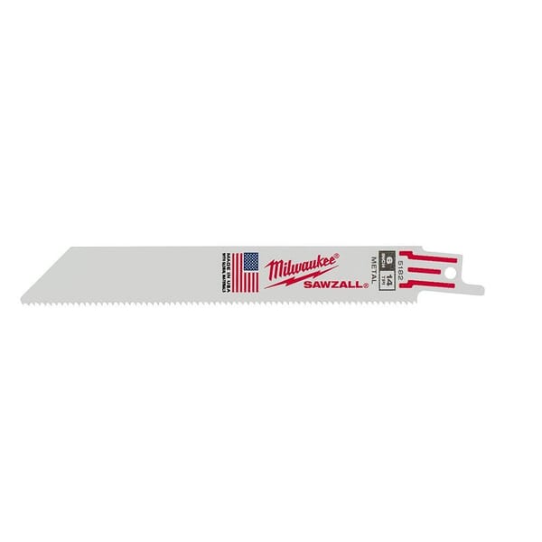 Milwaukee SAWZALL 48-01-6182 Double Duty Straight Back Thin Kerf Reciprocating Saw Blade, 6 in L x 3/4 in W, 14 TPI, Bi-Metal Body, Universal/Toothed Edge Tang