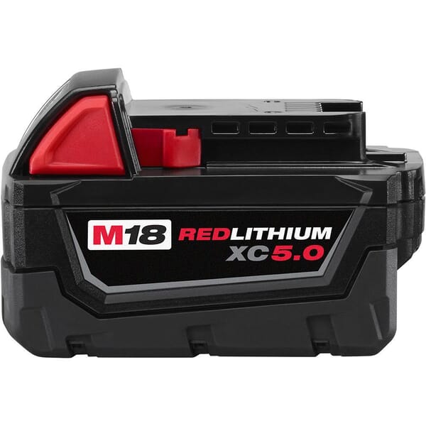 Milwaukee M18 REDLITHIUM 48-11-1850 Rechargeable Cordless Battery Pack, 5 Ah Li-Ion Battery, 18 VDC Charge, For Use With M18 Cordless Power Tool