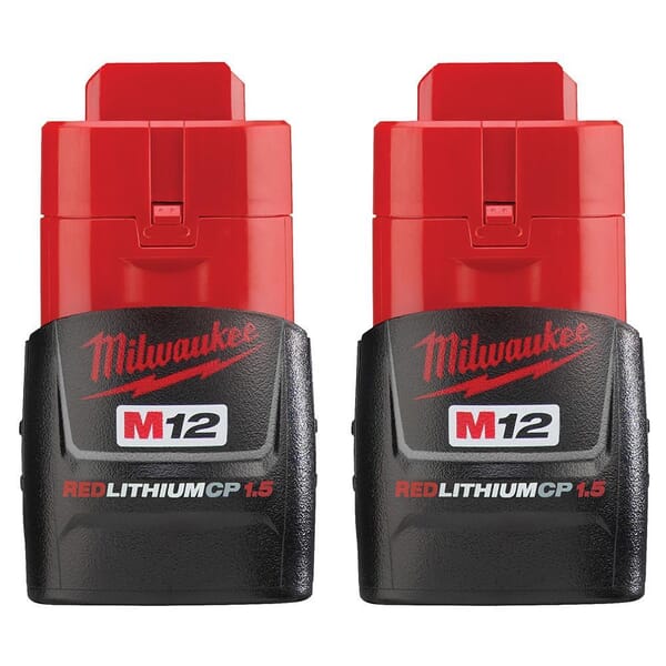 Milwaukee M12 REDLITHIUM 48-11-2401 Compact Rechargeable Cordless Battery Pack, 1.5 Ah Li-Ion Battery, 12 VDC Charge, For Use With M12 Cordless Power Tool