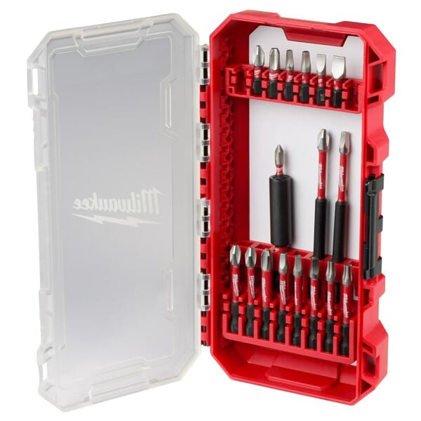 Milwaukee SHOCKWAVE Impact Duty 48-32-4403 18-Piece Driver Bit Set, #1, #2, #3, 3/16 in, T15, T20 Phillips/Slotted/Square/Torx Point, 1 in, 2 in, 3-1/2 in OAL, 1/4 in, Steel