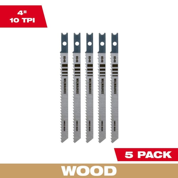 Milwaukee 48-42-0540 General Purpose Heavy Duty Jig Saw Blade, 4 in L x 9/32 in W, 10 TPI, High Carbon Steel Cutting Edge, High Carbon Steel Body
