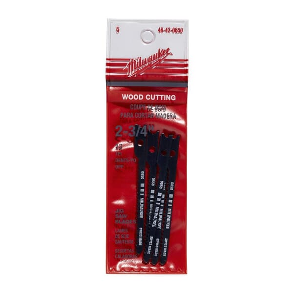 Milwaukee 48-42-0650 Heavy Duty Jig Saw Blade, 2-3/4 in L x 5/32 in W, 12 TPI, High Carbon Steel Cutting Edge, High Carbon Steel Body