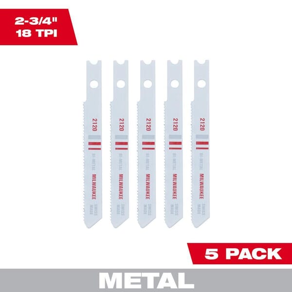 Milwaukee 48-42-2120 Jig Saw Blade, 2-3/4 in L x 9/32 in W, 18 TPI, Bi-Metal Cutting Edge, Bi-Metal Body