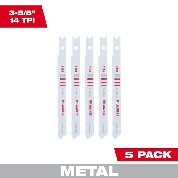 Milwaukee 48-42-2190 Jig Saw Blade, 3-5/8 in L x 9/32 in W, 14 TPI, Bi-Metal Cutting Edge, Bi-Metal Body