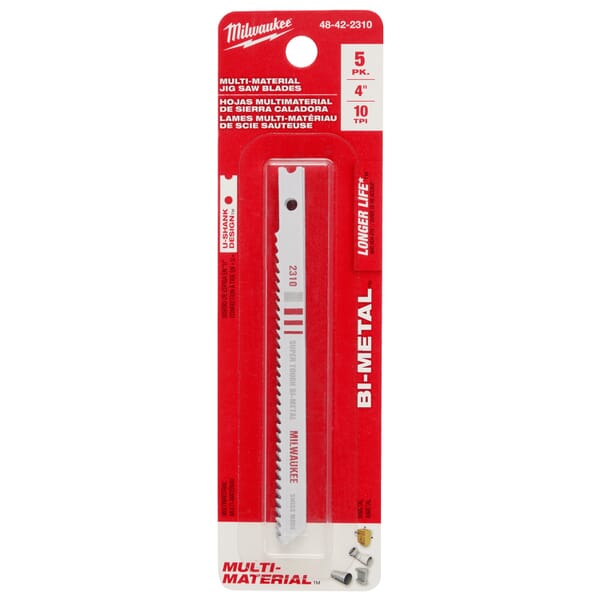 Milwaukee 48-42-2310 General Purpose Jig Saw Blade, 4 in L x 9/32 in W, 10 TPI, Bi-Metal Cutting Edge, Bi-Metal Body