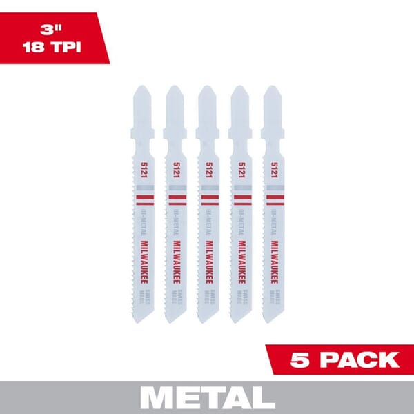 Milwaukee 48-42-5121 Heavy Duty Jig Saw Blade, 3 in L x 9/32 in W, 18 TPI, Bi-Metal Cutting Edge, Bi-Metal Body