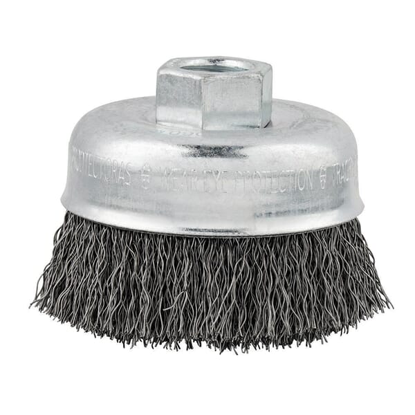 Milwaukee 48-52-5060 Cup Brush, 3 in Dia Brush, 5/8-11 Arbor Hole, 0.012 in Dia Filament/Wire, Crimped, Carbon Steel Fill