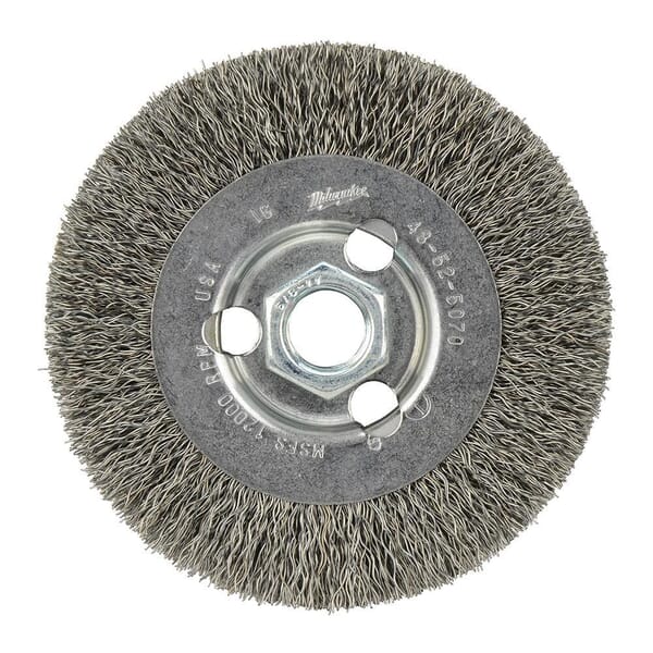 Milwaukee NorZon Plus 48-52-5070 Wheel Brush, 4 in Dia Brush, 1/2 in W Face, 0.014 in Dia Crimped Filament/Wire, 5/8-11 Arbor Hole