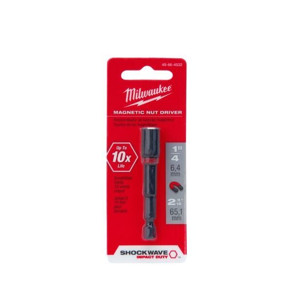 Milwaukee SHOCKWAVE 49-66-4532 Magnetic Nut Driver, 1/4 in Drive, Proprietary Steel