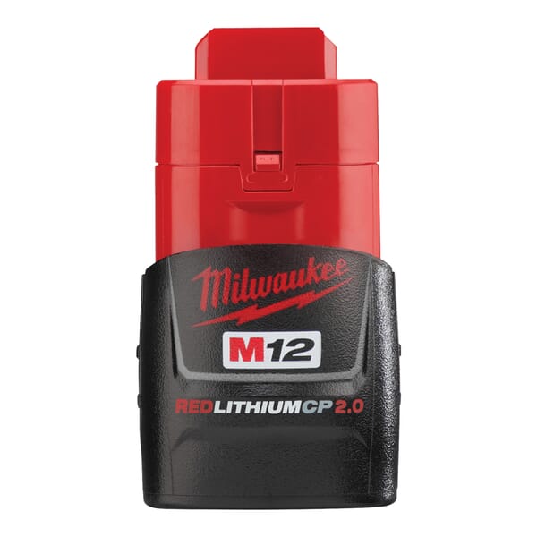Milwaukee M12 REDLITHIUM 48-11-2420 Compact Rechargeable Cordless Battery Pack, 2 Ah Li-Ion Battery, 12 V DC Charge, For Use With M12 Cordless Power Tool