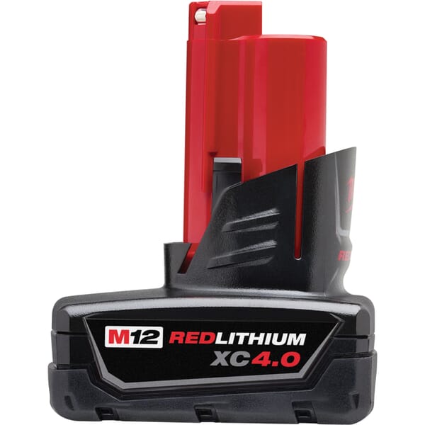 Milwaukee M12 REDLITHIUM 48-11-2440 Rechargeable Cordless Battery Pack, 4 Ah Li-Ion Battery, 12 V DC Charge, For Use With M12 Cordless Power Tool
