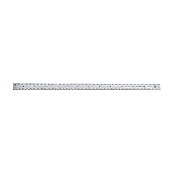 Mitutoyo 182-206 Full Flexible Steel Rule, Imperial/Metric Measuring System, Graduations 1/50th, 1/100th, 1 mm, 0.5 mm, 6 in L, Tempered Stainless Steel, Black/Chrome